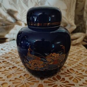 Vintage Cobalt Blue Pheasant Ginger Jar